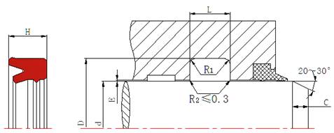 小截面帶擋圈U型密封圈DUB截面圖